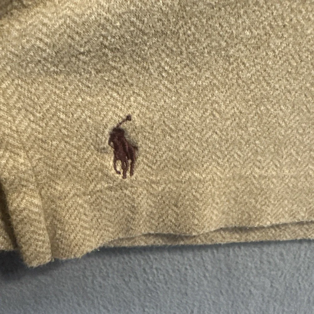 VTG Polo Ralph Lauren Herringbone Polo Shirt L/S Mens L Tan Heritage Old Money